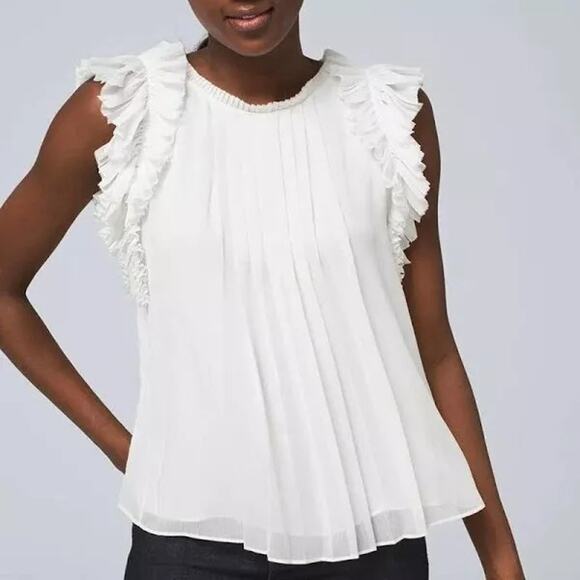 White House Black Market Tops - 2/$30 White House Black Market Ruffle Sleeveless Blouse White Small #8444